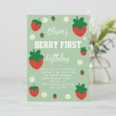 Eerste verjaardag van aardbei kaart (Staand voorkant)