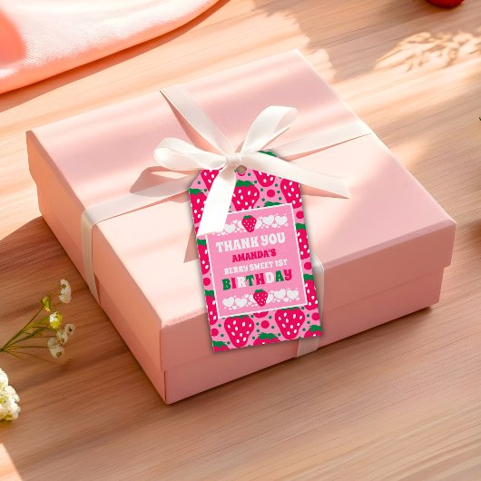 Eerste verjaardag van aardbei vieren cadeaulabel