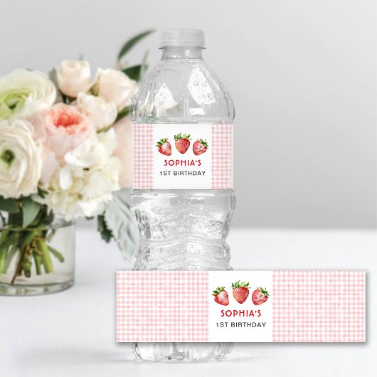 Eerste verjaardag van aardbei waterfles etiket