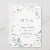 Eerste verjaardag van Airy Greenery en Gold Leaf Kaart (Voorkant)