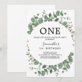 Eerste verjaardag van Airy Greenery en Gold Leaf Kaart (Voorkant / Achterkant)