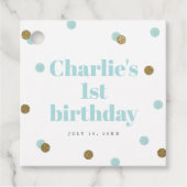 Eerste verjaardag van Aqua Blue en Gold Bedankjes Labels (Voorkant)