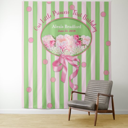 Eerste verjaardag van Baby Girl, Tapestry, Roze/Bl Wandkleed (In situ)