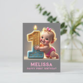 " EERSTE VERJAARDAG VAN BABY MEISJE " BRIEFKAART (Staand voorkant)