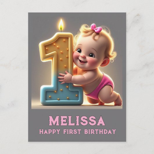 " EERSTE VERJAARDAG VAN BABY MEISJE " BRIEFKAART (Voorkant)