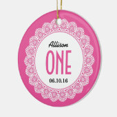 Eerste verjaardag van baby Memento Roze met kant B Keramisch Ornament (Links)