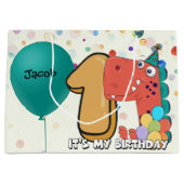 Eerste verjaardag van baby's Dinosaur op maat Groot Cadeauzakje (Voorkant)