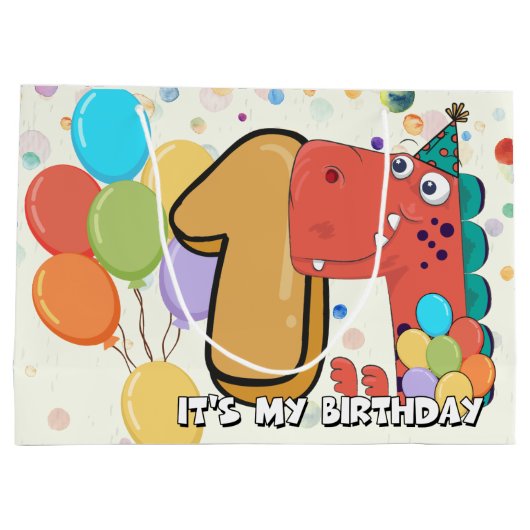 Eerste verjaardag van baby's Dinosaur op maat Groot Cadeauzakje (Achterkant)