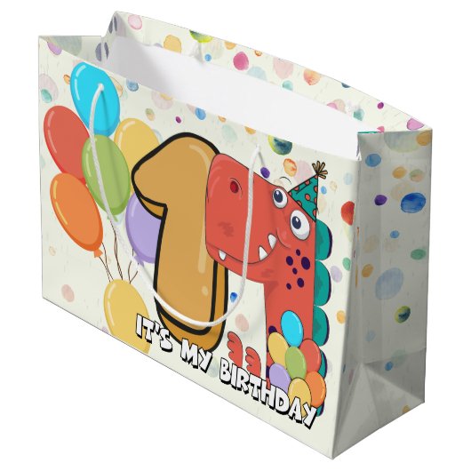 Eerste verjaardag van baby's Dinosaur op maat Groot Cadeauzakje (Achterkant Gekanteld)