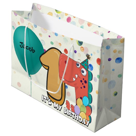 Eerste verjaardag van baby's Dinosaur op maat Groot Cadeauzakje (Voorkant Gekanteld)