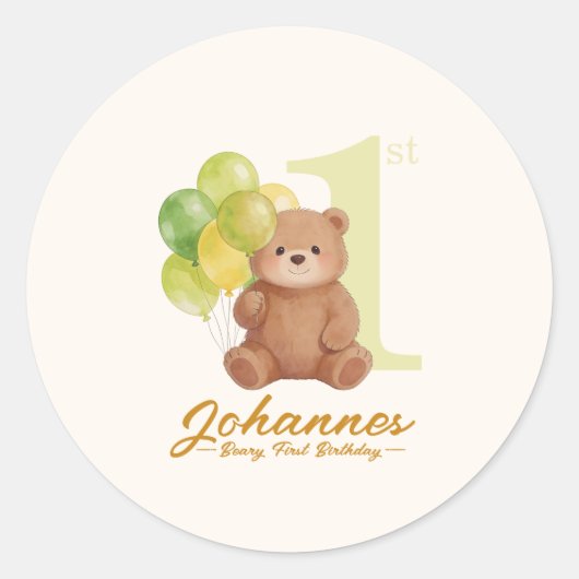 Eerste verjaardag van Beary Ronde Sticker (Voorkant)