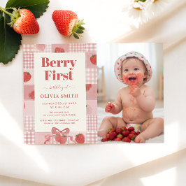 Eerste verjaardag van Berry met roze strik foto Kaart