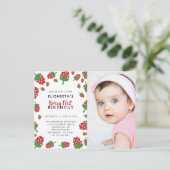 Eerste verjaardag van Berry Mooie Aardbei Foto Uit Briefkaart (Staand voorkant)