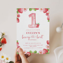 Eerste verjaardag van Berry Roze waterverf 1e verj Kaart