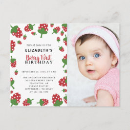 Eerste verjaardag van besje Cute aardbei foto uitn Briefkaart