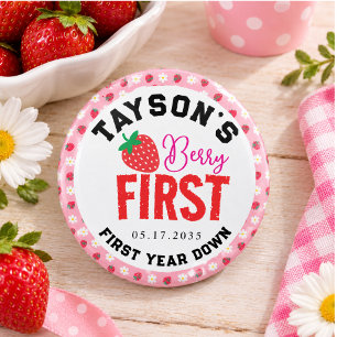 Eerste verjaardag van besjes 1e verjaardag Aardbei Ronde Button 3,2 Cm