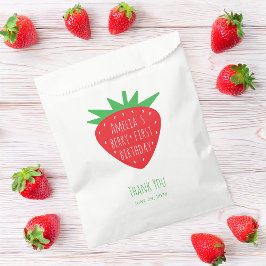 Eerste verjaardag van bessenrood aardbeimeisje dan bedankzakje