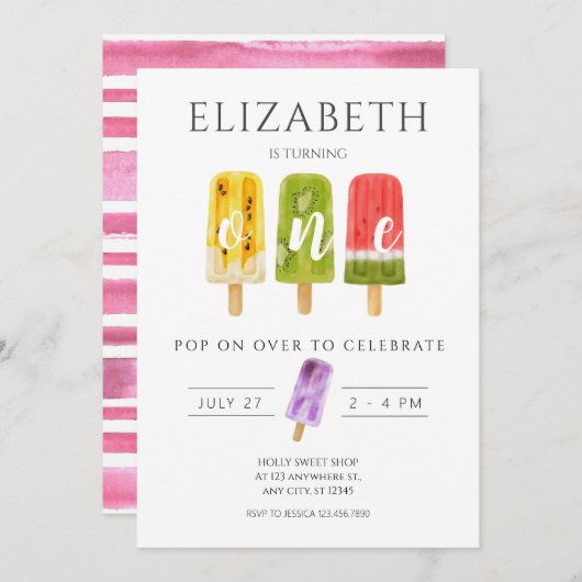 Eerste verjaardag van Birthday popsiche op verjaar Kaart (Voorkant / Achterkant)