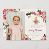 Eerste verjaardag van boho vether FIRST Floral Uit Kaart (Voorkant / Achterkant)