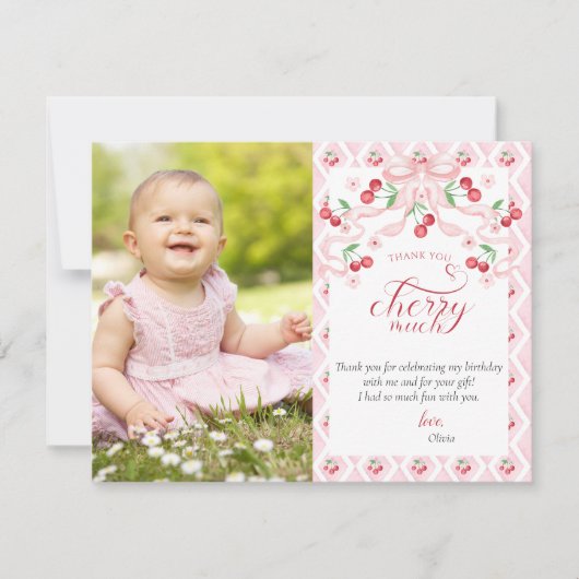 Eerste verjaardag van Cherry Bedankkaart (Voorkant)