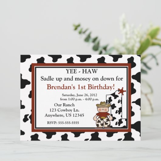 Eerste verjaardag van cowboy jongens kaart (Staand voorkant)