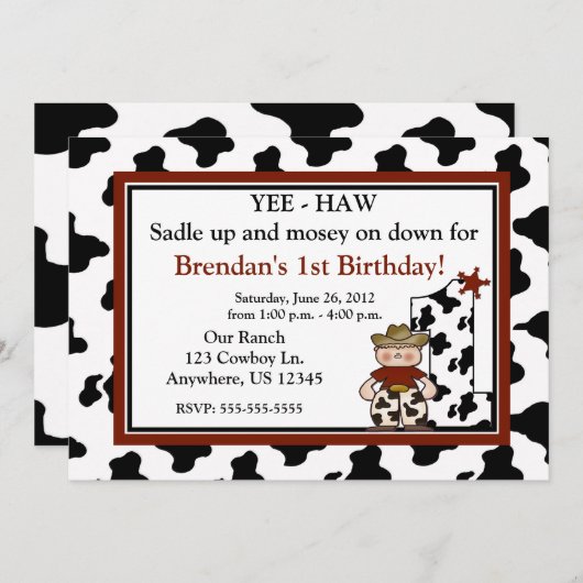 Eerste verjaardag van cowboy jongens kaart (Voorkant / Achterkant)