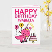 Eerste verjaardag van Cute Green T-Rex Dino kleind Kaart (Gele Bloem)