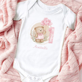 Eerste verjaardag van Cute Teddy Bear & Heart Ball Romper