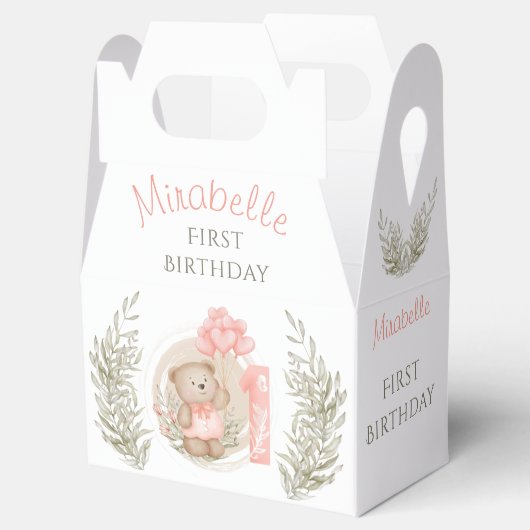 Eerste verjaardag van Cute Teddy Bear Heart Balloo Bedankdoosjes (Geopend)