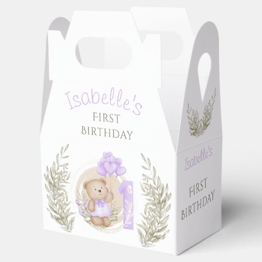 Eerste verjaardag van Cute Teddy Bear Heart Balloo Bedankdoosjes (Geopend)