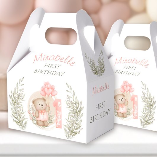 Eerste verjaardag van Cute Teddy Bear Heart Balloo Bedankdoosjes