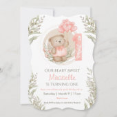 Eerste verjaardag van Cute Teddy Bear Heart Balloo Kaart (Voorkant)