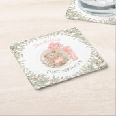 Eerste verjaardag van Cute Teddy Bear Heart Balloo Kartonnen Onderzetters (Schuin)