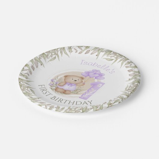 Eerste verjaardag van Cute Teddy Bear Heart Balloo Papieren Bordje (Gekanteld)