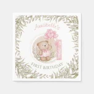 Eerste verjaardag van Cute Teddy Bear Heart Balloo Servet