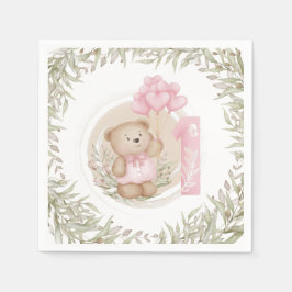 Eerste verjaardag van Cute Teddy Bear Heart Balloo Servet