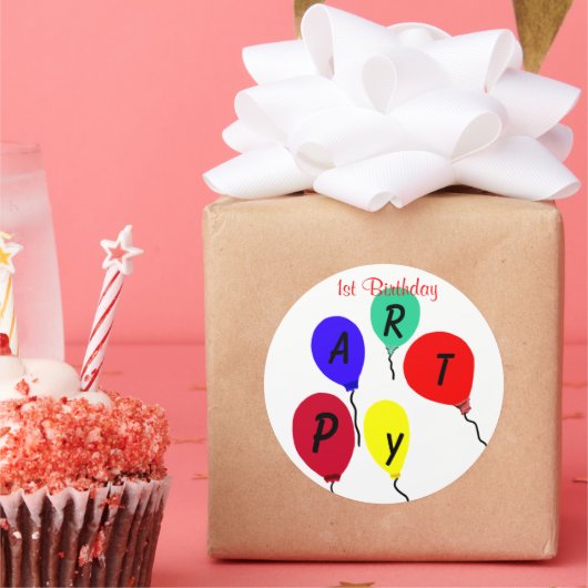 Eerste verjaardag van de ballonnen ronde sticker (Feest)