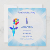 Eerste verjaardag van de blauwe ballon kaart (Achterkant)