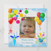 Eerste verjaardag van de blauwe ballon kaart (Voorkant)