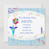 Eerste verjaardag van de blauwe ballon van 1 jonge kaart (Achterkant)