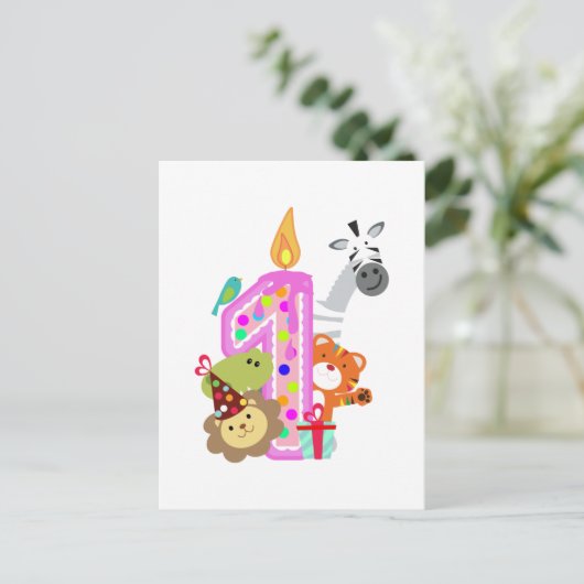 eerste verjaardag van de dierentuin briefkaart (Staand voorkant)