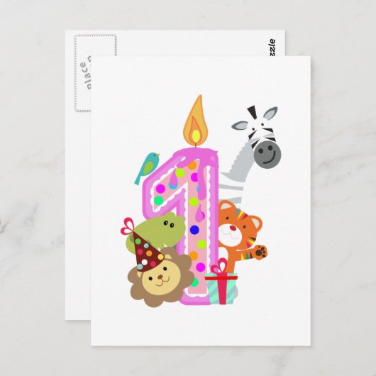 eerste verjaardag van de dierentuin briefkaart (Voorkant / Achterkant)