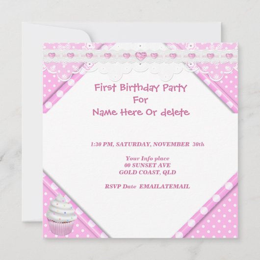 Eerste verjaardag van de eerste bevalling: Roze cu Kaart (Achterkant)