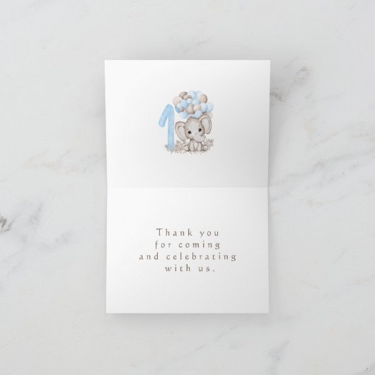 Eerste verjaardag van de elephant in blauw bedankkaart (Binnen)