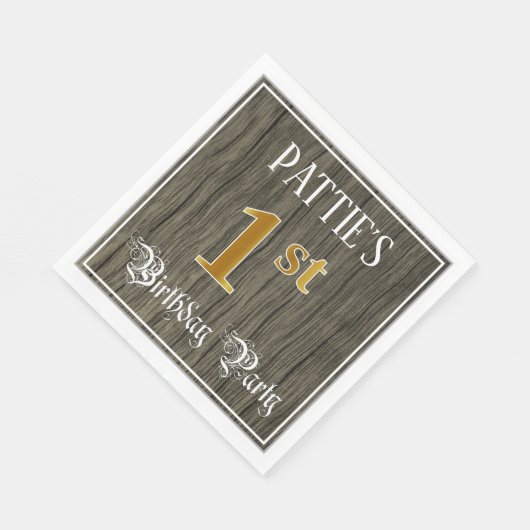 Eerste verjaardag van de Faux Gold & Faux Wood Zie Servet (Hoek)