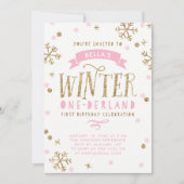 Eerste verjaardag van de gouden en Roze winter One Kaart (Voorkant)