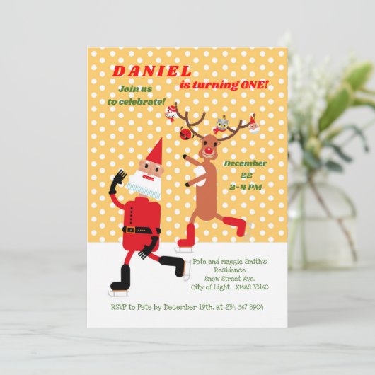 Eerste verjaardag van de kerstman en de roodbruin kaart (Staand voorkant)