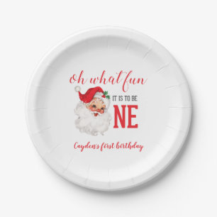 Eerste verjaardag van de Kerstman op de Vintage Papieren Bordje