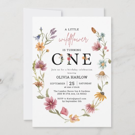 Eerste verjaardag van de kleine wilde bloemen kaart (Voorkant)