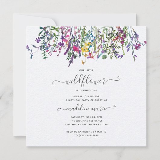 Eerste verjaardag van de kleine wilde bloemen kaart (Voorkant)